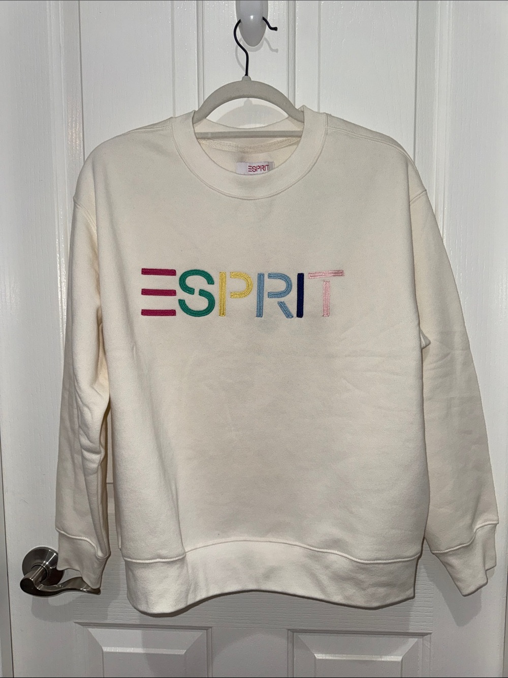 Viral 80s Esprit Cream Crewneck Sweatshirt with Multicolor Logo - NWT